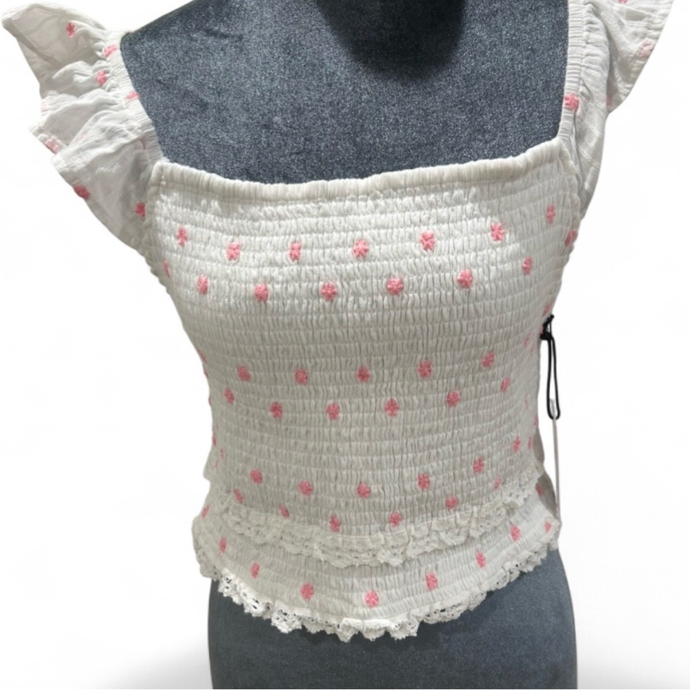Japna White and Pink Smocked Blouse